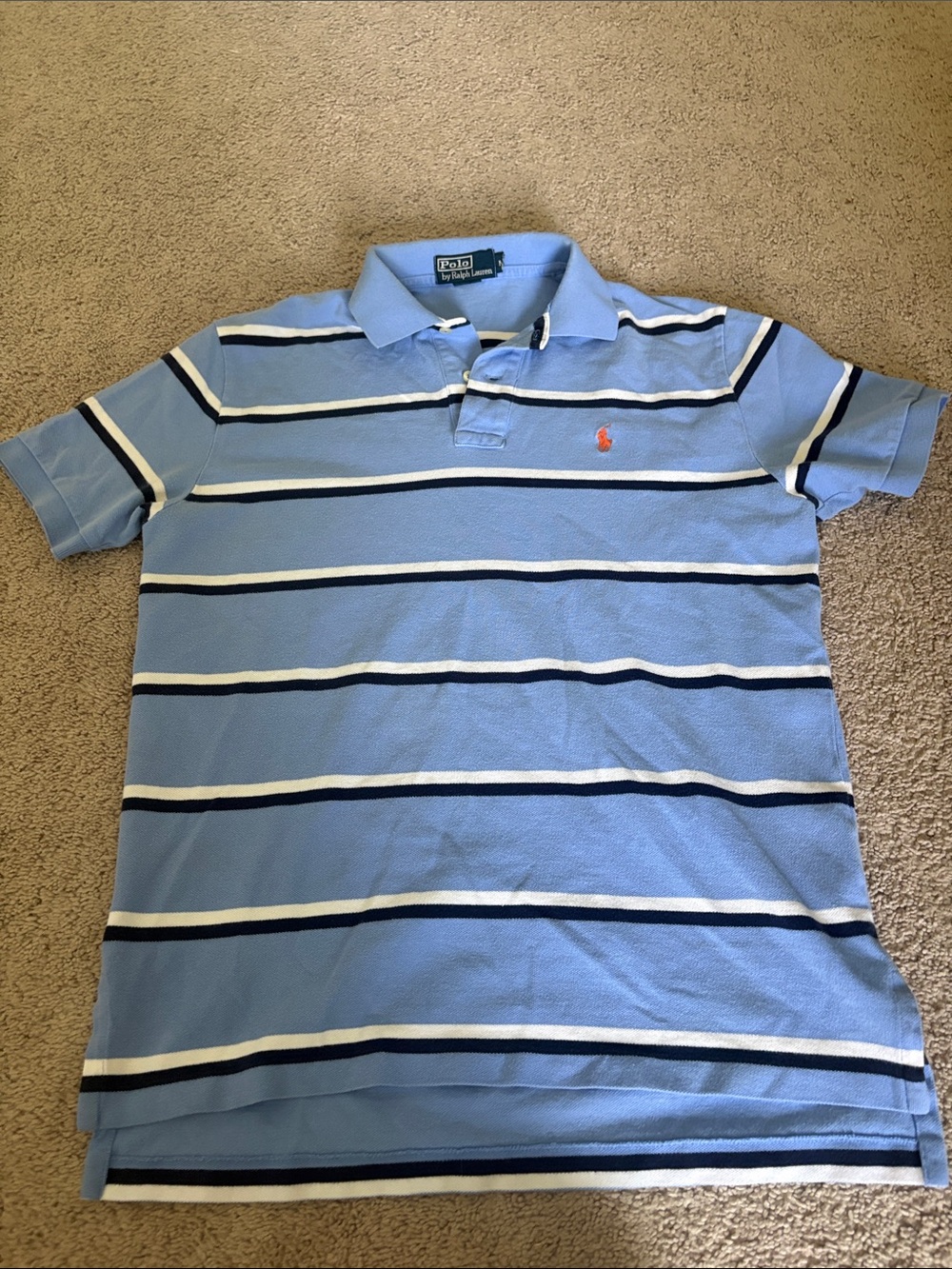 Polo by Ralph Lauren Light Blue Navy White Striped Polo- size medium
